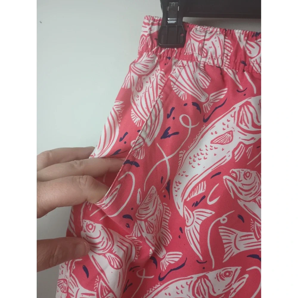 Vineyard Vines Mens Pink White Fish Print Swim Trunks Board Shorts Mesh Lined‎ M